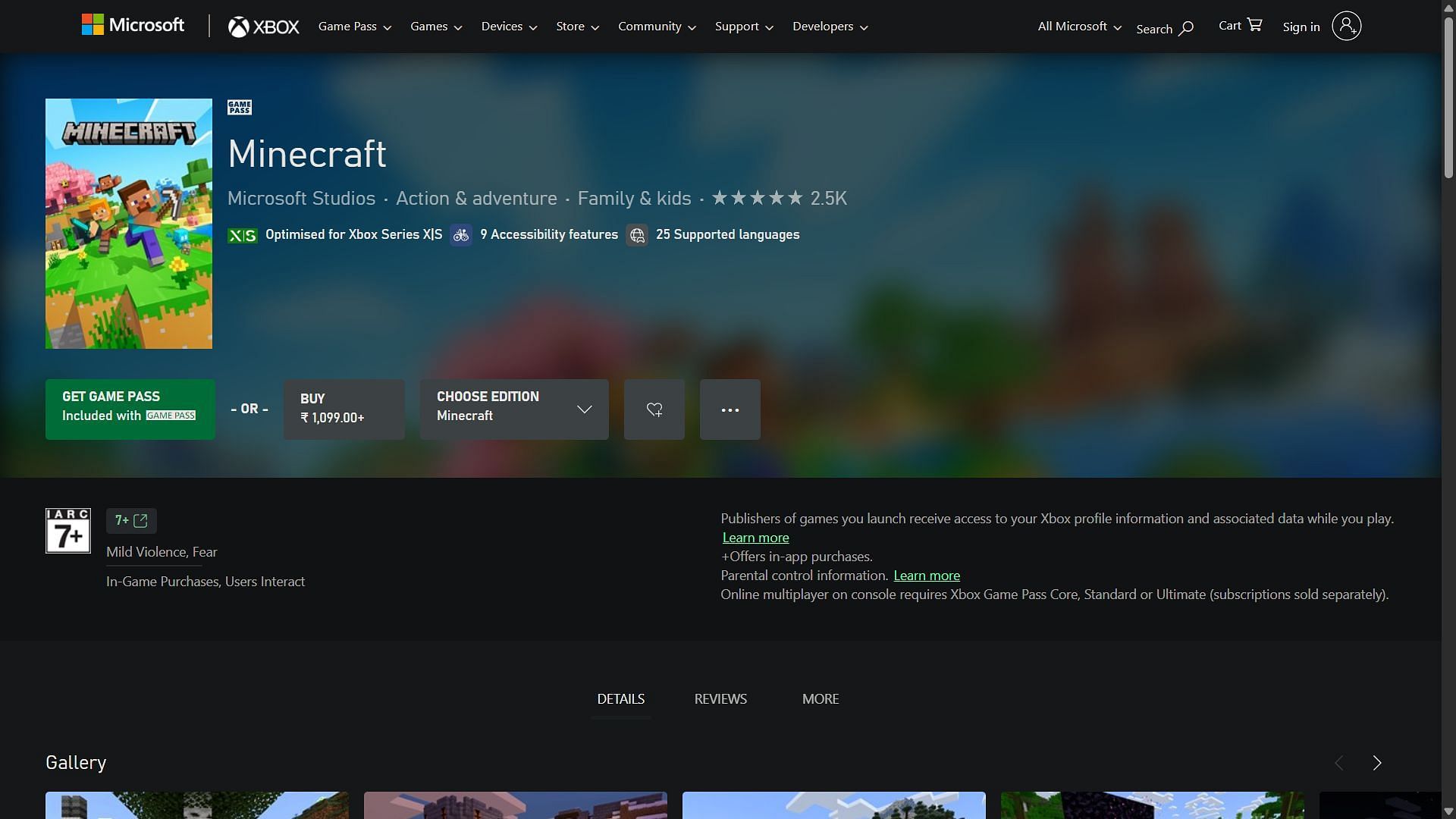 Minecraft on Xbox website (Image via Xbox)